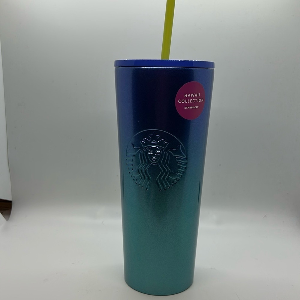 Starbucks Hawaii Collection 24oz Stainless Steel Blue Ombre Tropical Cold Cup.